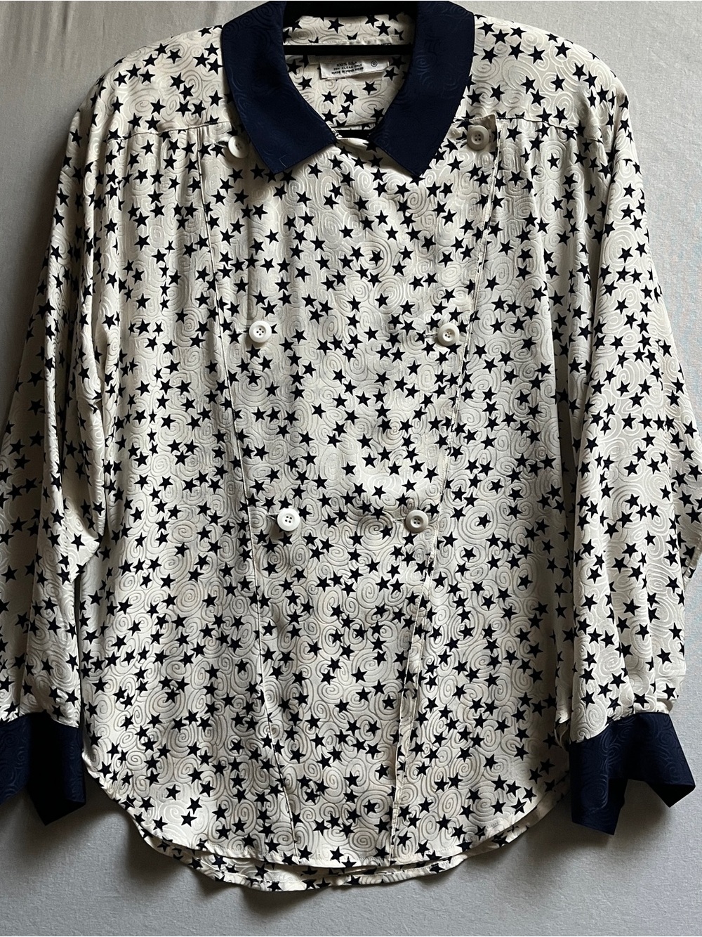 Vintage Eleanor P Brenner Silk Star & Spiral Print Shirt Womens Size 8